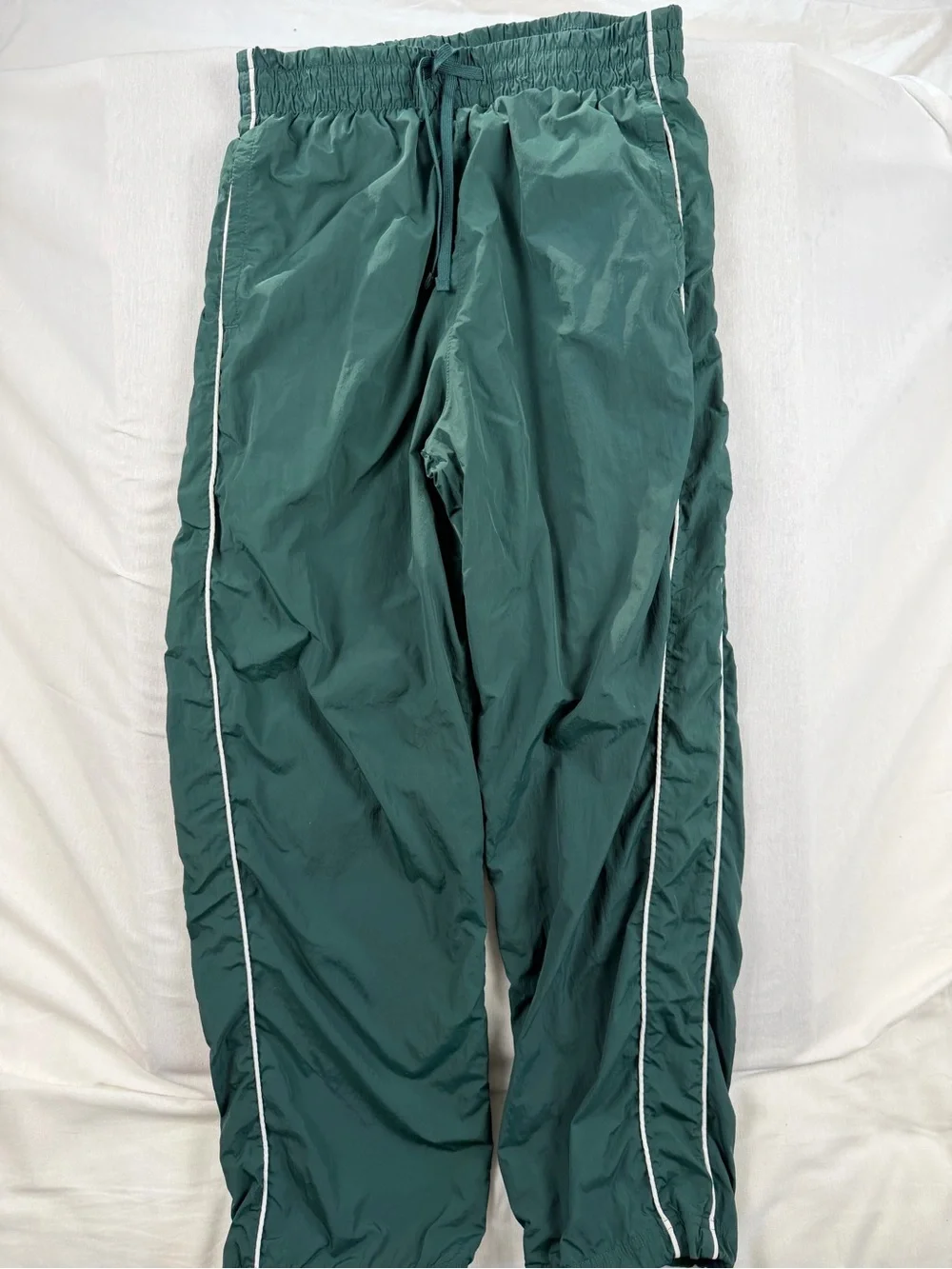 Hollister Green Nylon Windbreaker Track Pants Y2K Piping Parachute XS